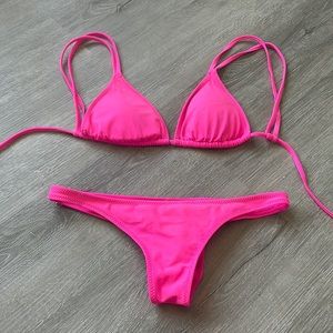 Hot pink white fox bikini